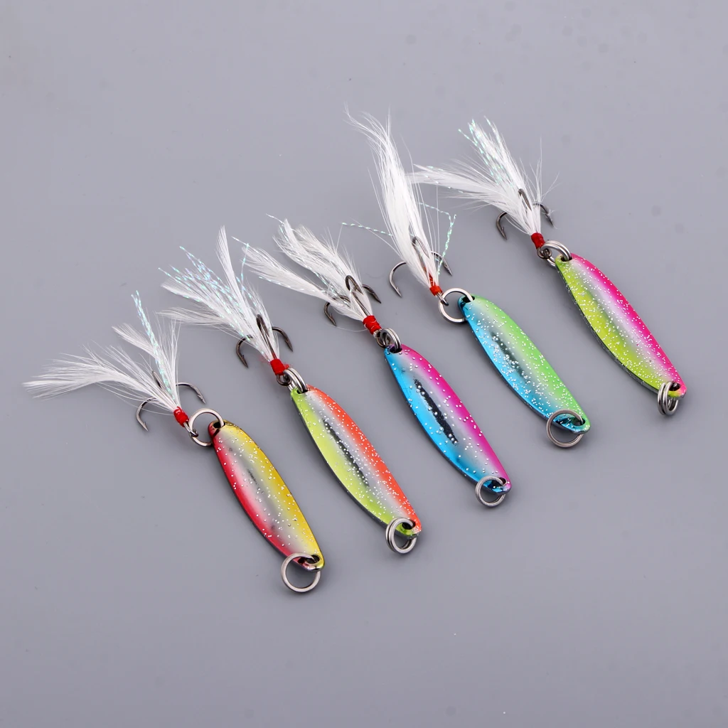 5 шт. ложки жесткие рыболовные приманки тройной крючок лососевый бас