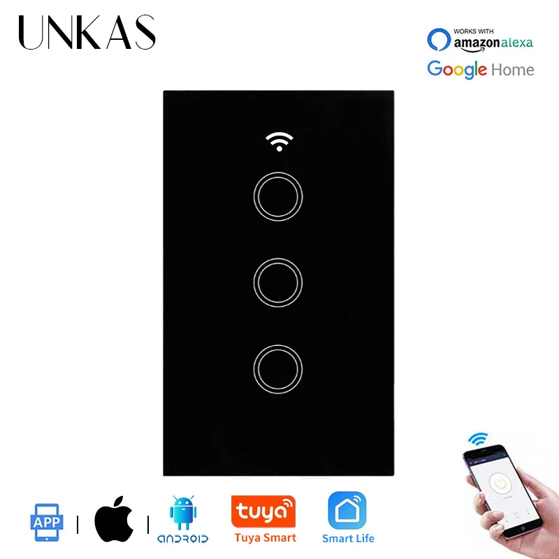 Умный настенный сенсорный выключатель UNKAS с управлением через приложение Tuya и Wi Fi