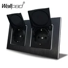 2 варианта Европейская розетка с Кепки Wallpad 110V-240V AC Алюминий металлический каркас 16A 156*86 мм двойной пыли Кепки EU стены Мощность розетки с клипами