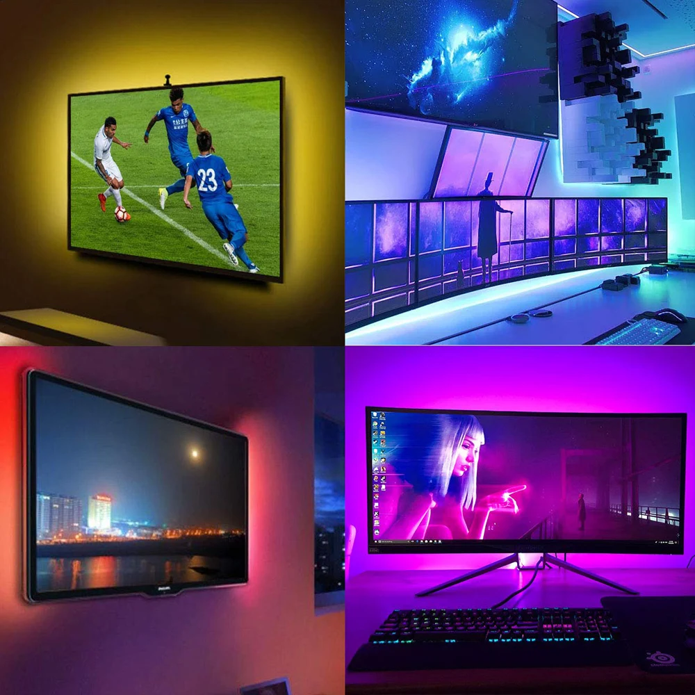 Универсальная светодиодная лента USB/от батареи с радиоуправлением SMD 5050 RGB многоцветная, с пультом дистанционного управления на 17 кнопок, водонепроницаемая, с возможностью регулировки яркости, 5В.