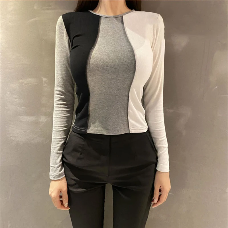 

RUGOD 2021 Ранняя весна корейский стиль облегающие лоскутные блузки элегантные модные популярные цветные женские топы модные блузки