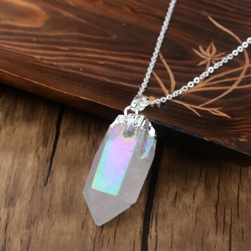silver necklace Бохо Кристал острый ожерелье s натуральный белый кварц титан радуга острые Подвески золотое ожерелье женский серебряный кулон Прямая поставка - Окраска металла: silver necklace