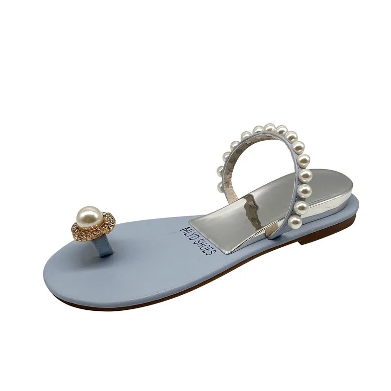 

ZAR Women Flat Sandals Summer 2021 Luxury Brand Shoes Rome Sexy Pearl Women's Flat-Heeled Slippers Beach Chaussure Femme Plus