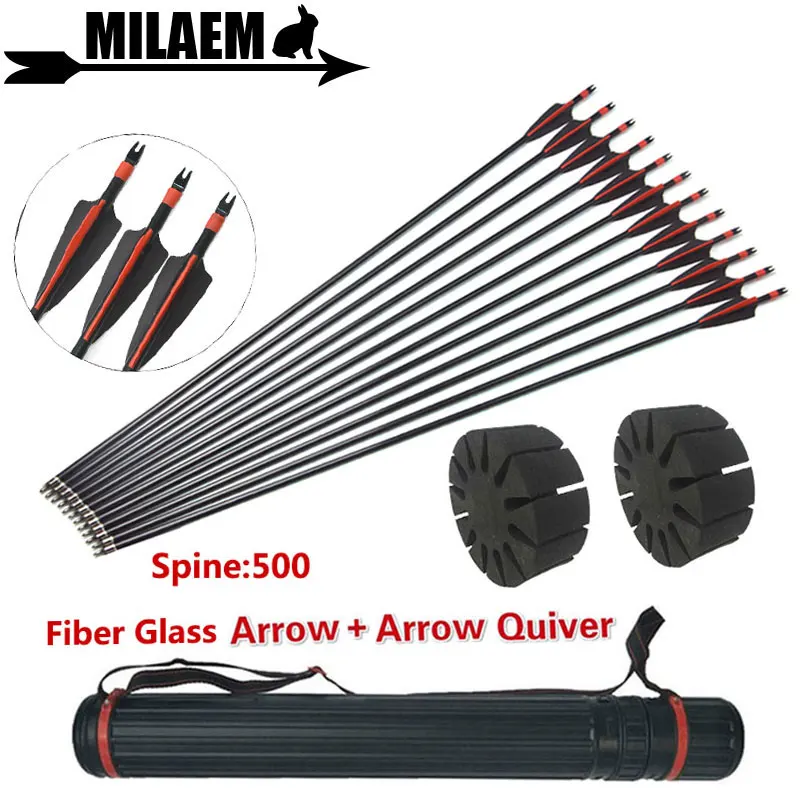 

6/12pcs Archery Fiberglass Arrow With Arrow Quiver 31inch Spine 500 ID6mm OD8mm Compound Recurve Hunting Shooting Accessories