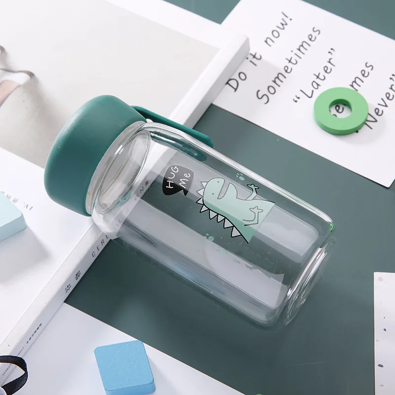 Спортивная стеклянная бутылка для воды 350 мл чашка с милым рисунком динозавра