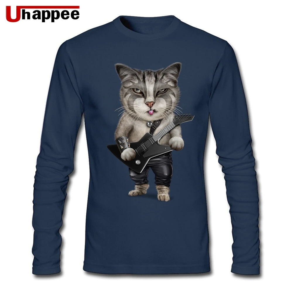 Мужская Тяжелая металлическая бас гитара кошка Повседневная футболка с длинным