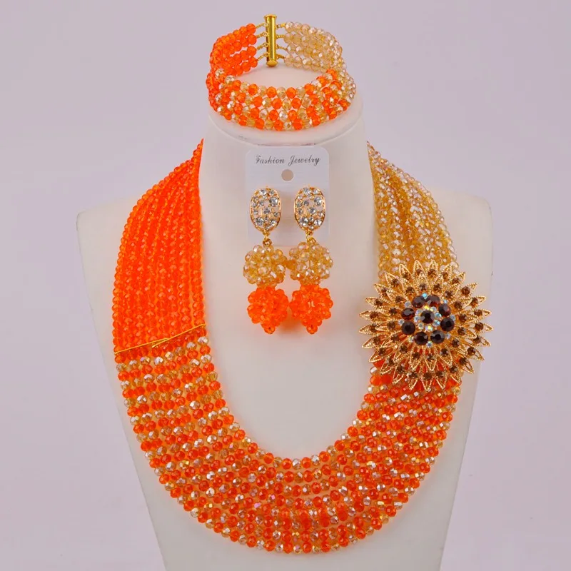 Набор ювелирных украшений из оранжевого и шампанского золотого AB с африканскими