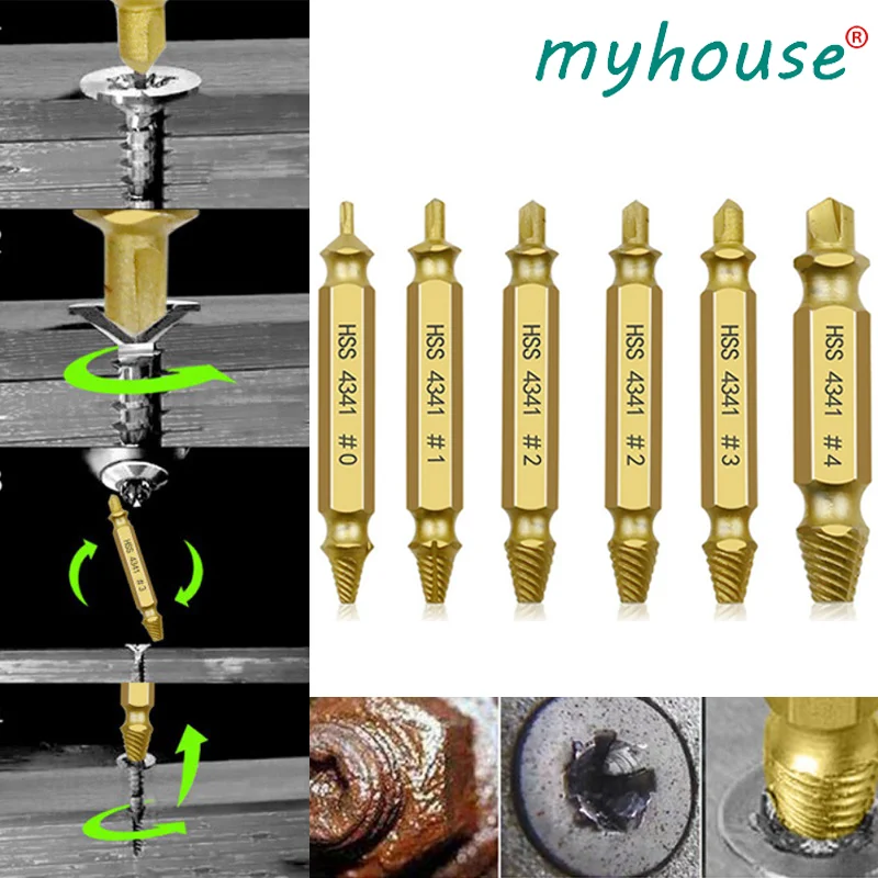 

6Pcs HHS Damaged Screw Extractor Drill Bit For Speed And Easily Take Out Broken Drill Bit Bolt Extractor Bolt Stud Remover Tools