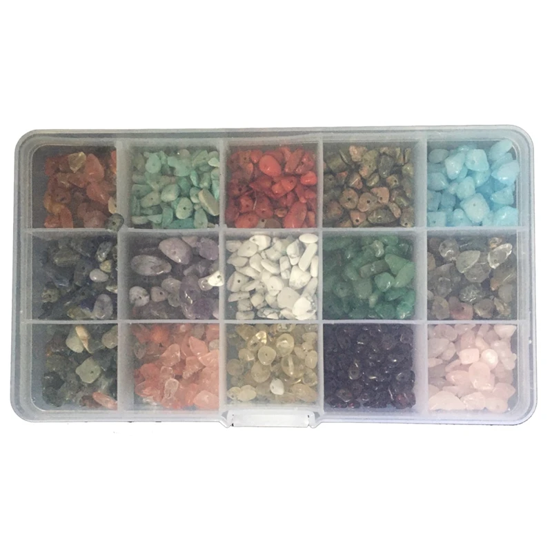 

15 Kinds of Color Various Gemstone Beads Irregular Shape Natural Chip Set, Suitable for DIY Craft Bracelet Necklace