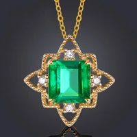 14k gold color vintage green crystal emerald gemstones diamonds pendant necklaces for women choker jewelry bijoux accessories