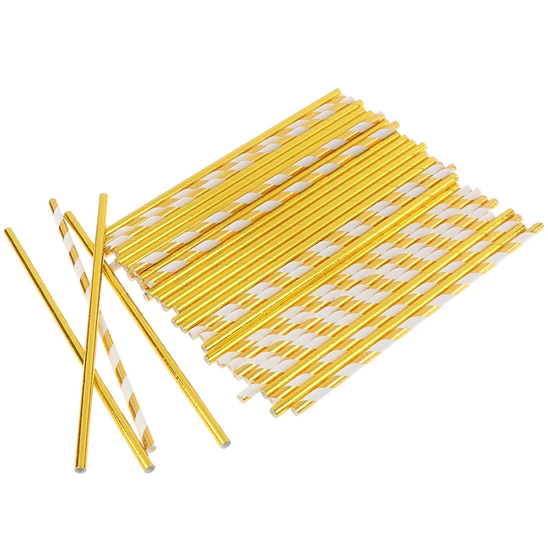 Горячая Распродажа 25 шт фольги Золотые полоски бумажные соломинки Свадебные