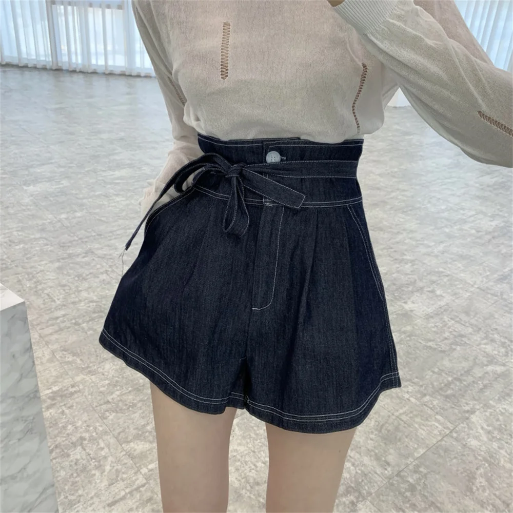 

Синие ковбойские шорты 2021, свободные широкие джинсовые повседневные модные короткие джинсы с высокой талией для девушек, летние шикарные д...