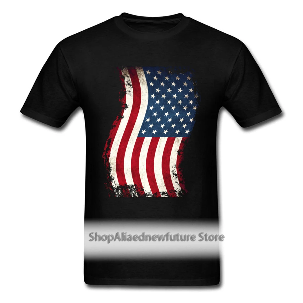 

Wavy American Flag Tee Shirt Men Vintage Style T-shirt Black Fashion Striped Tops & Tees Cotton Clothing Hot Selling