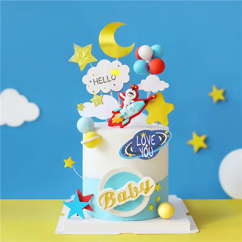 Топпер для торта Ins Rocket с белыми облаками украшение подвеска в виде космонавта и