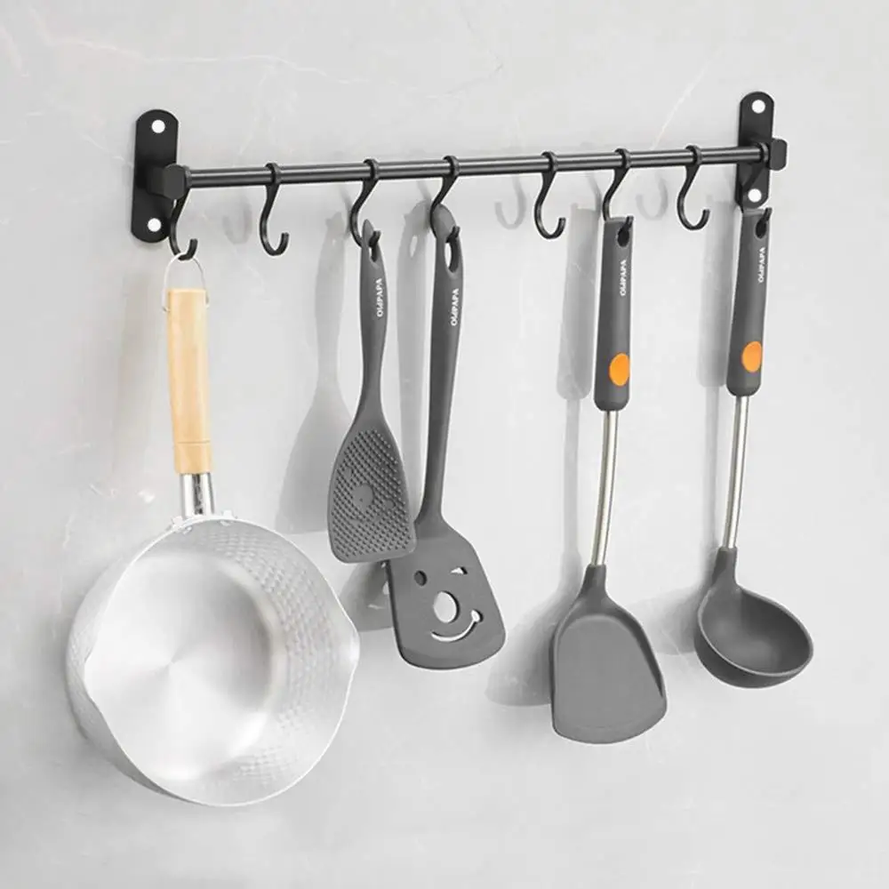 

Wall Mounted Kitchen Utensil Rack Aluminum Hanging Rack With 8 Hooks For Kitchen Cabinet Cupboard Bathroom Bedroom Kitchen Tool