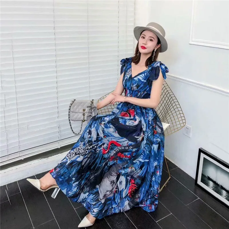 Женское длинное платье в стиле бохо модельное Зеленое Шифоновое Платье макси с