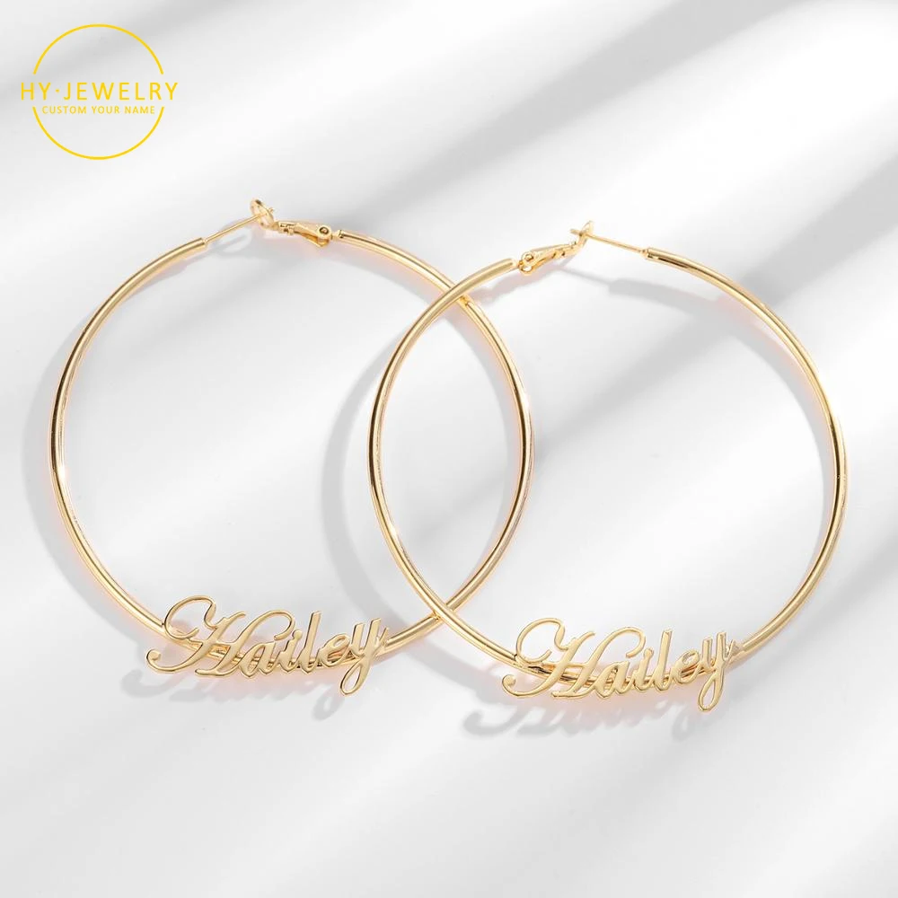 

Customized Name Hoop Earrings Personalized Gold Stainless Steel For Earring Women Letter Nameplate Statement Circle Jewelry Gift