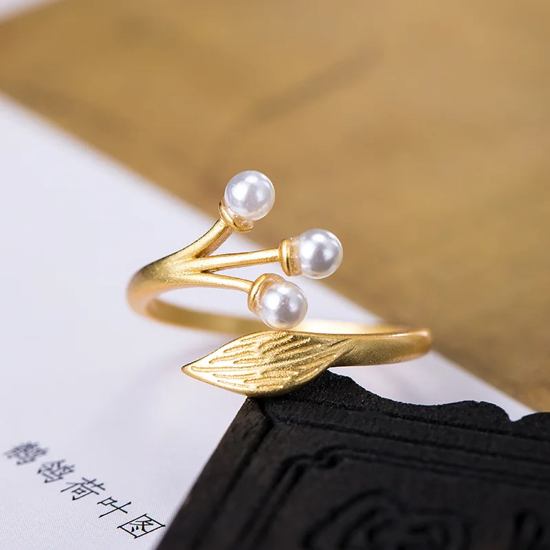 Женские открытые кольца из серебра 925 пробы с пресноводным жемчугом в этническом