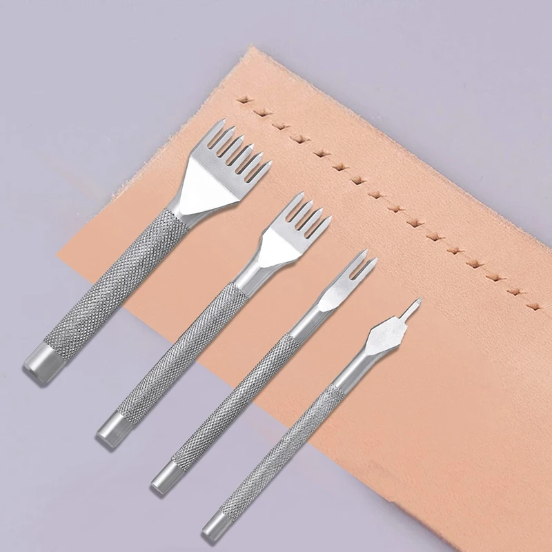 

4 Pcs Stitching Chisel Set,1/2/4/6 Prong DIY Diamond Lacing Stitching Chisel Set,for Leather Sewing Craft(4 mm,Silver)