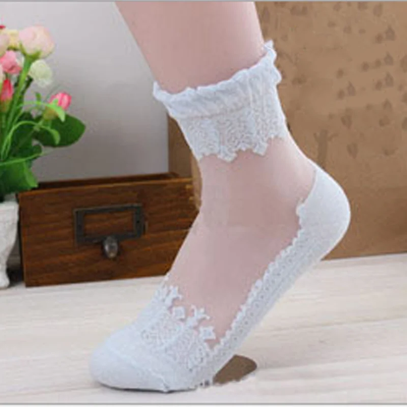 Light Blue Летние сексуальные ретро кружевная Цветочная сетка женские носки для девочек эластичные модные женские мягкие короткие носки женские прозрачные шелковые ультратонкий носок - Цвет: Light Blue