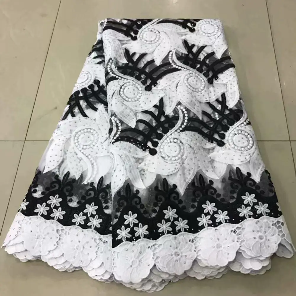 

French African Lace Fabric Guipure stones Cotton Cord Tulle Nigerian Tissu Mesh India Lace For Wedding Dress DFOC101