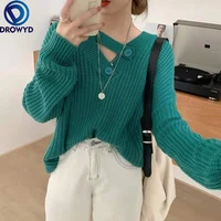 2021 new winter sexy pullover sweater women loose lazy style temperament jacket autumn exterior design stretch pullover sweater