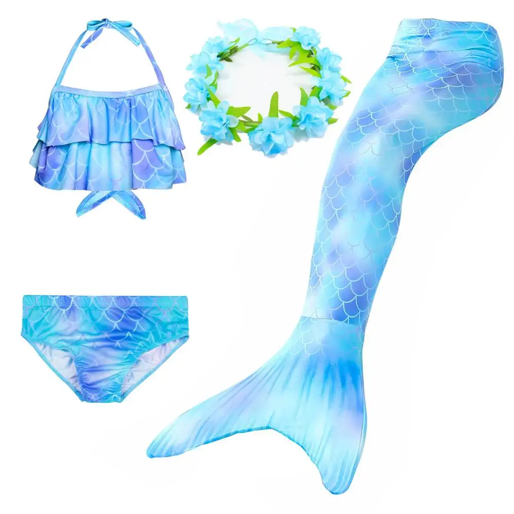 4pcs-4 Коллекция года, детский купальный костюм с хвостом русалки для девочек купальный костюм, купальный костюм, комплект бикини для косплея, можно добавить монофиновые очки - Цвет: 4pcs-4