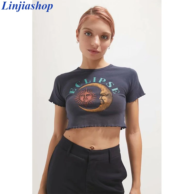 Женские укороченные футболки ECLIPSE летние эластичные из мягкой хлопчатобумажной