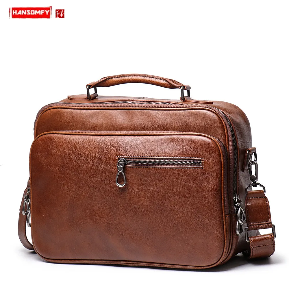 New Genuine Leather Men Handbag Business Briefcase Male15.6 Inch Laptop Bag Shoulder Messenger Bag Real Leather Men Travel Bags