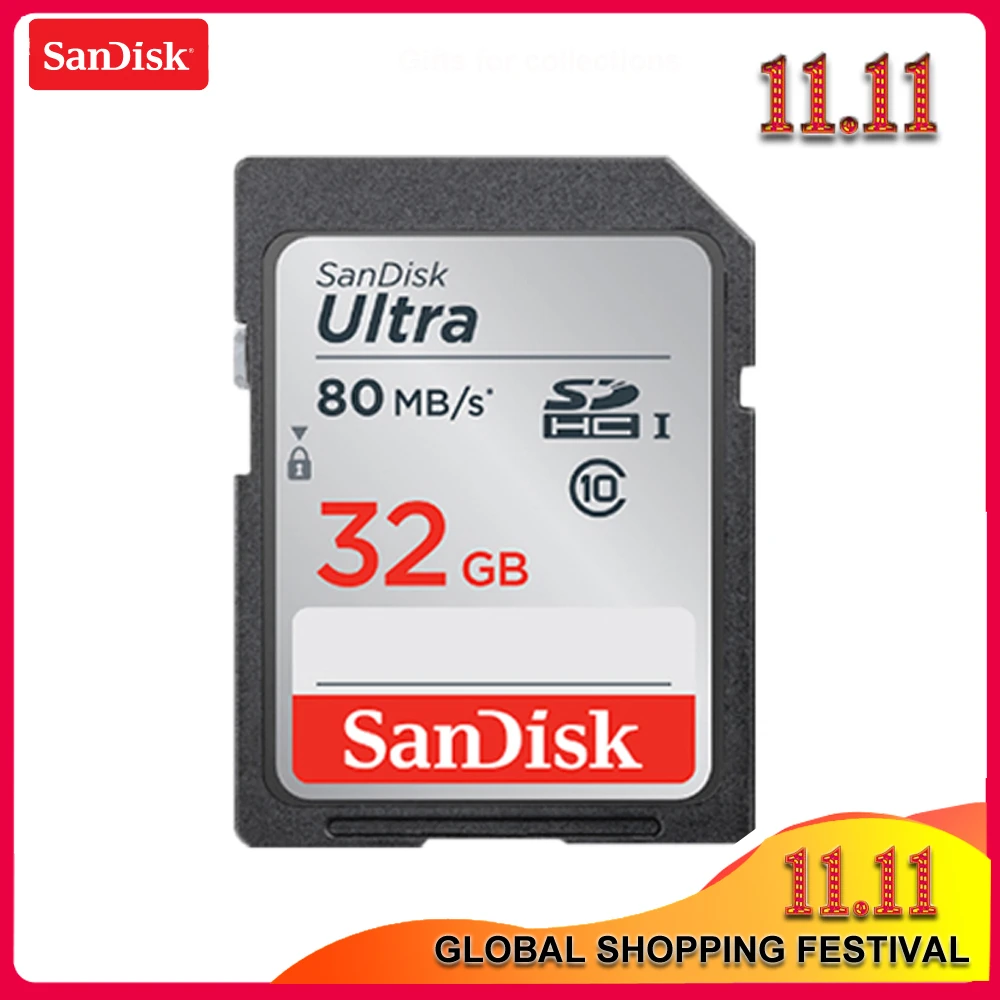 Карта памяти SD SanDisk Ultra 16 ГБ 32 64 100% класс 10 SDHC SDXC C10 80 128 carte официальная проверка МБ/с.