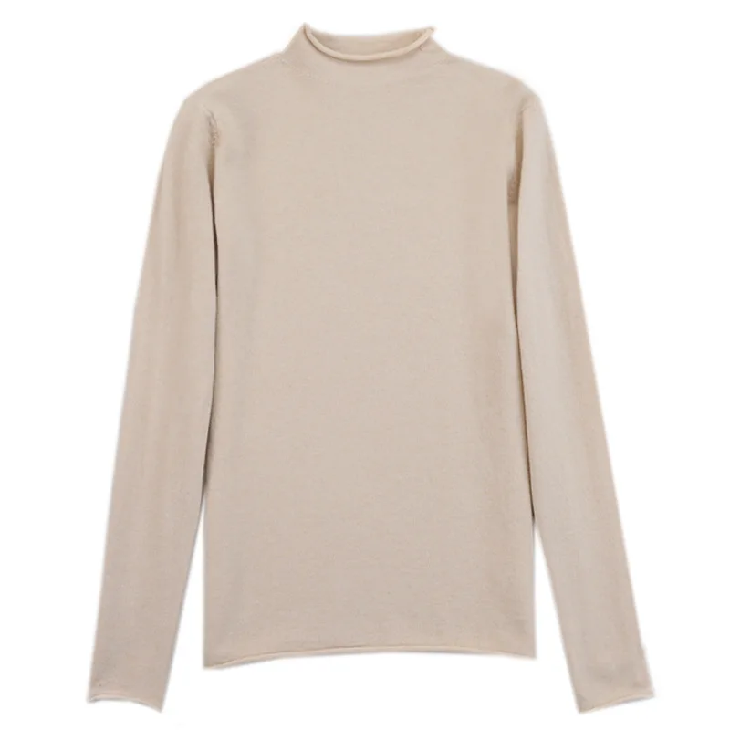 

Half-high Collar Hemming Cashmere sweater Women Casual Paragraph Long sleeve Sweater Solid Color Pullover Sweater