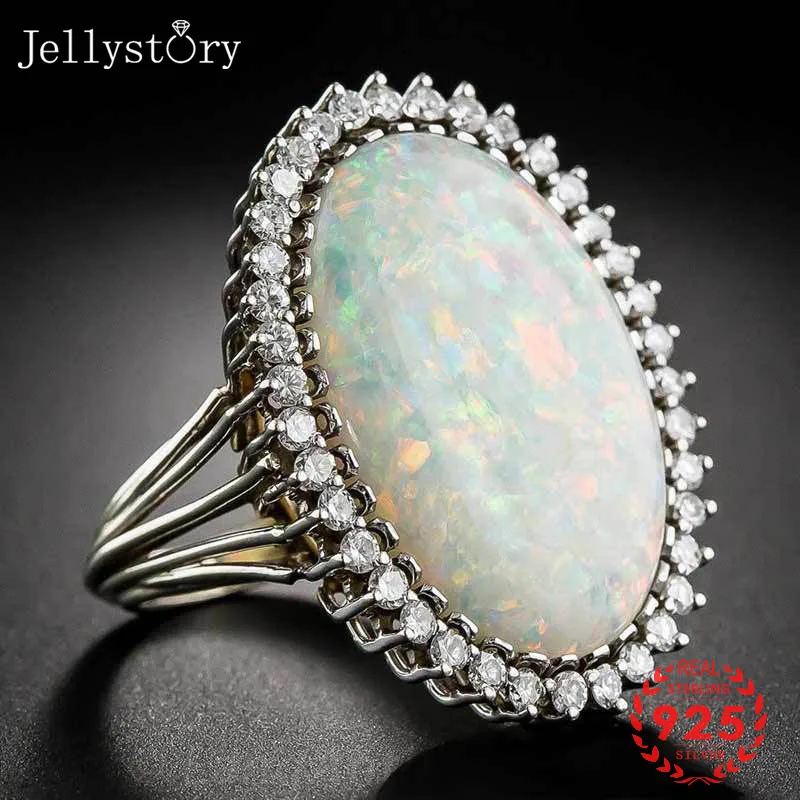 Jellystory, Трендовое серебряное Ювелирное кольцо 925, овальная форма, опал, циркон, драгоценный камень, кольца для женщин, свадебный подарок,, размер 6-10