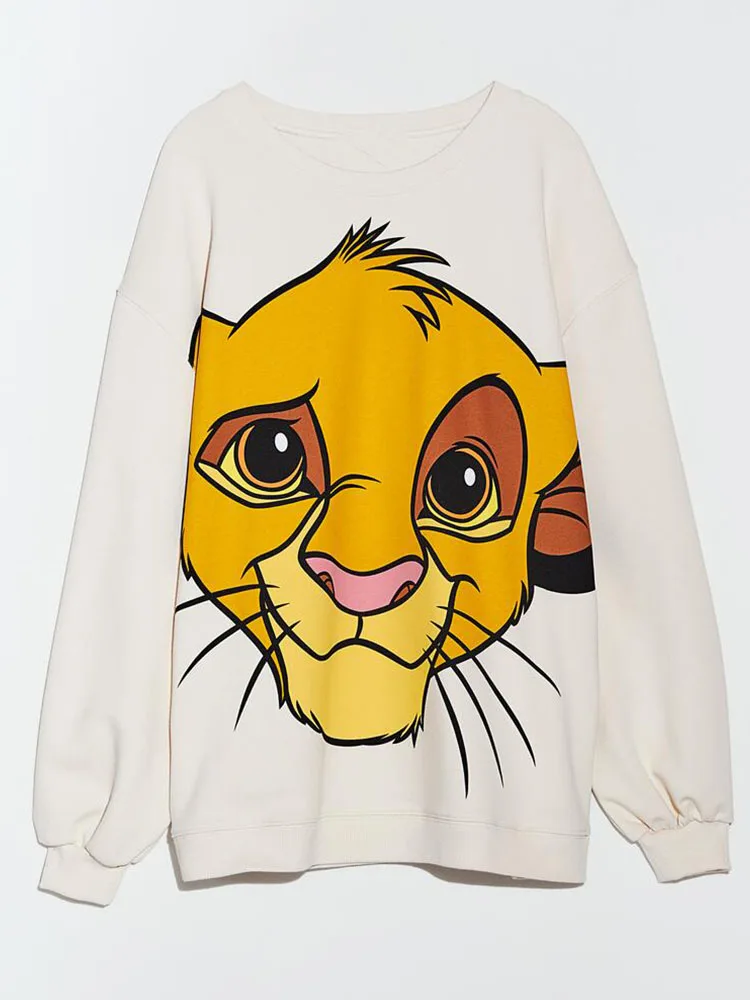 

ZA summer new style ladies lion king cartoon print blouse women, loose casual cute long-sleeved pullover street sweater