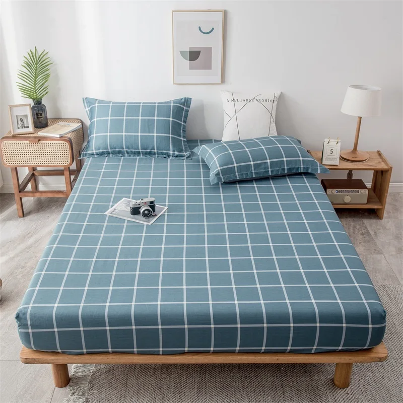 

Простыня j100% хлопок с эластичной резинкой, роскошное постельное белье размера Queen с геометрическим узором, простыня в клетку для односпальн...