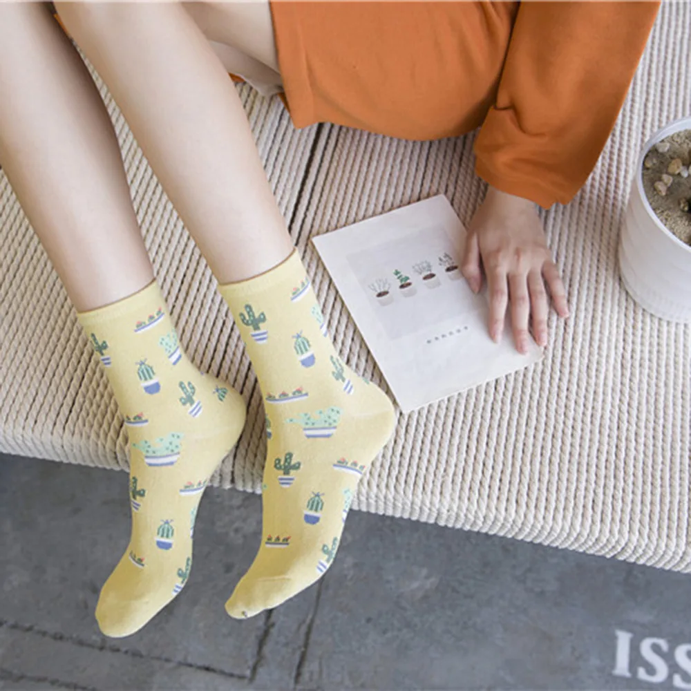 

Daily Casual Soft Socks Women Cartoon Plant Cactus Pattern Socks Girls Comfortable Cute sokken Warm Short Women Socks
