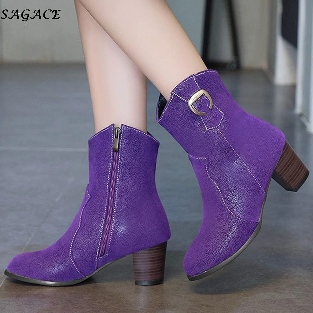 

SAGACE boots women 2019 Winter Autumn Casual Women High Heels Pumps Warm Ankle boots chelsea botas Shoes woman Mujer Zapatos #4Z