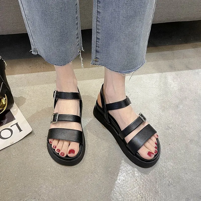 

Thick Sole Sandals Women Metal Buckle Open Toe Sandals Women Shoes Summer Casual Outdoor Platform Sandals Beige Black Mujer