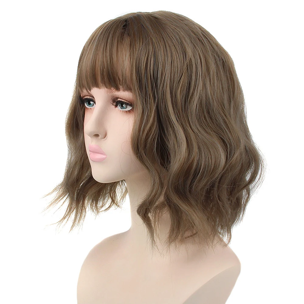 Pageup Short Natural Wave Synthetic Wig For Black Women Purple Wigs with Bangs Heat Resistant Fiber Hair Wigs