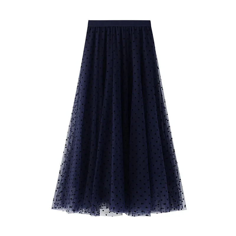 

Women Summer Fall Holiday Party Mesh Yarn Skirt Casual Elastic High Waist Muti-layer Dot Print Patchwork Tulle A-line Skirts