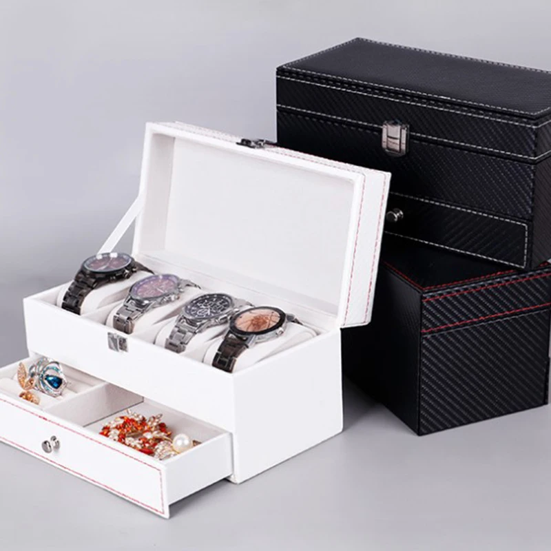 Двойная коробка из искусственной кожи 4 клетчатые коробки для хранения часов и