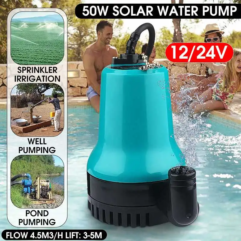 

50W 4500L/H 5m DC 12V/24V Solar Water Pump Brushless Motor Water Circulation Submersible Pump Irrigation Fountain Fish Pond
