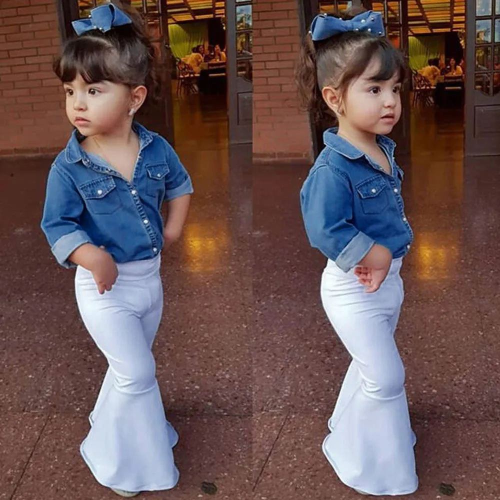 

Baby Girls Outfits Infant Baby Girls Denim Tops Shirt+Loose Pants Outfits Sets For Toddler Girls Autumn Outfits Clothes Set
