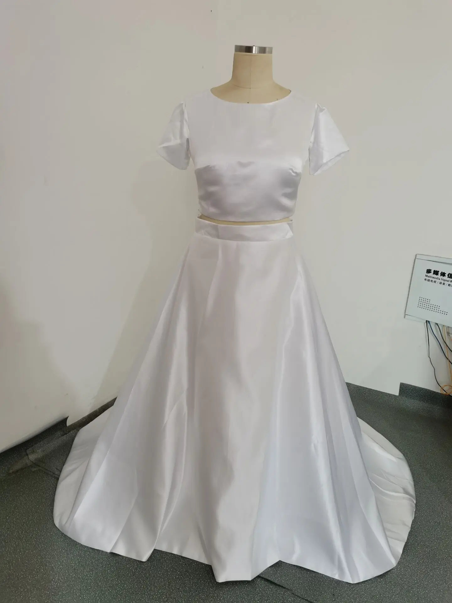 

Simple Cheap Satin Wedding Dress Elegant Two piece A Line Floor Length Custom Made Bridal Gown Dresses