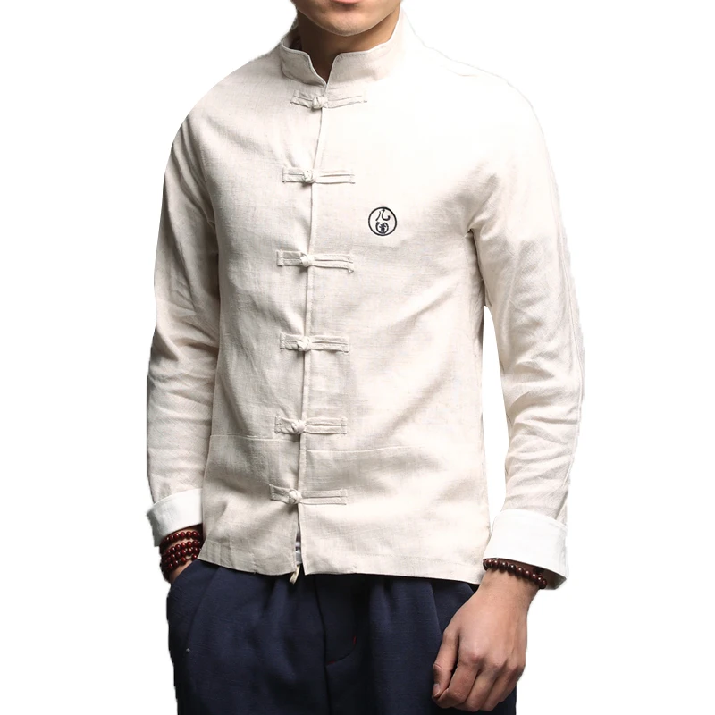 Chinese Style Cotton Linens Long Sleeve Shirt Spring Traditional Dress Tang Suit Plus Size Stand Collar Coat Hanfu Men Clothing images - 6