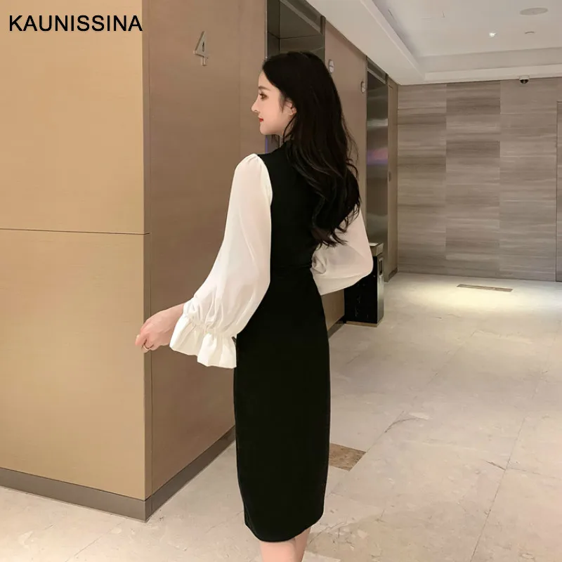 Женское коктейльное платье KAUNISSINA винтажное до колена с длинным рукавом для