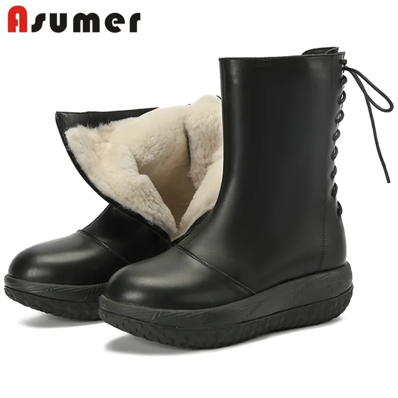 

Женские ботильоны из натуральной кожи Asumer, теплые зимние ботинки из натуральной шерсти, на плоской платформе, 2021