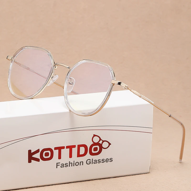 

New Retro Polygonal Transparent Women Glasses Men Anti-Blue Light Computer Eyeglasses Myopia Optical Metal Eyewear Frame