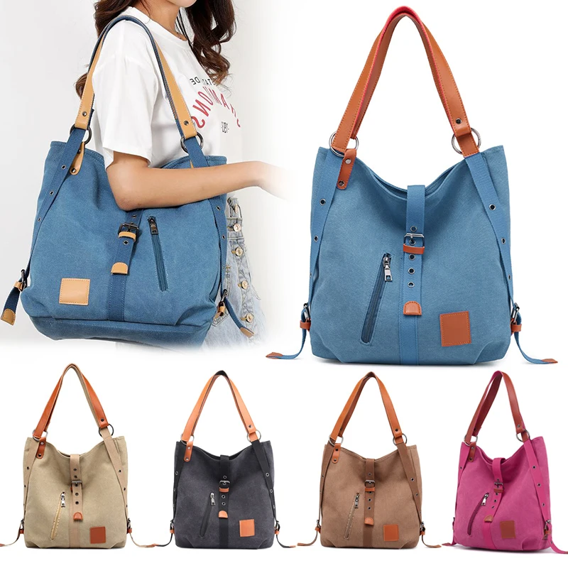 

Vintage Two Way Canvas Tote Bag Multifunction Large Capacity Handbag for Travel New