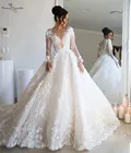Бальное платье принцессы кружевные свадебные платья с длинным рукавом Прозрачные Свадебные платья с круглым вырезом на пуговицах сзади платье невесты платье для невесты 2020