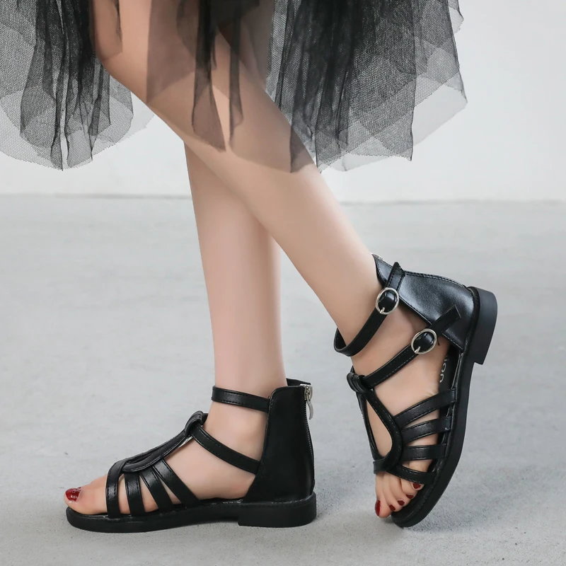 

Kids Shoes Summer Girls Sandals Children Roman Princess Shoes Gladiator Toe Sandals Baby Toddler PU Leather Beach Flat Shoes